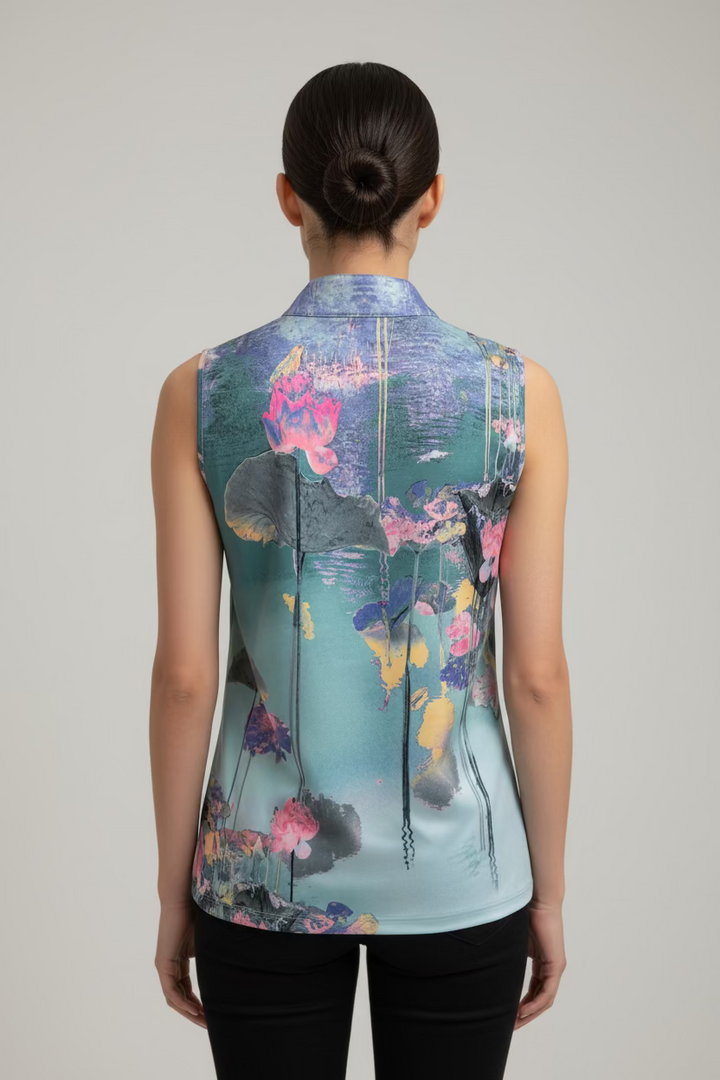 Jamie Sadock Womens Twilight Blossom Sleeveless Zip Mock - Arabescue/Multi