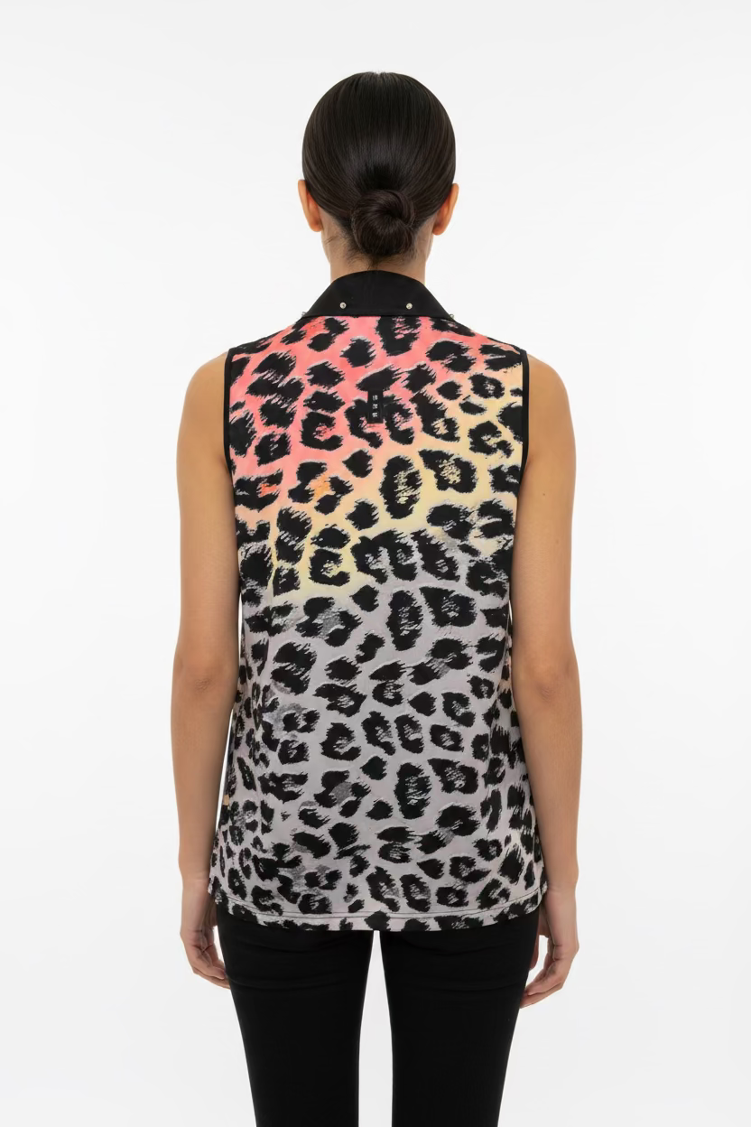 Jamie Sadock Womens Jungle Sunrise Sleeveless Zip Mock - Jet Black/Animal