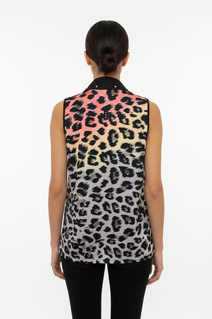 Jamie Sadock Womens Jungle Sunrise Sleeveless Zip Mock - Jet Black/Animal