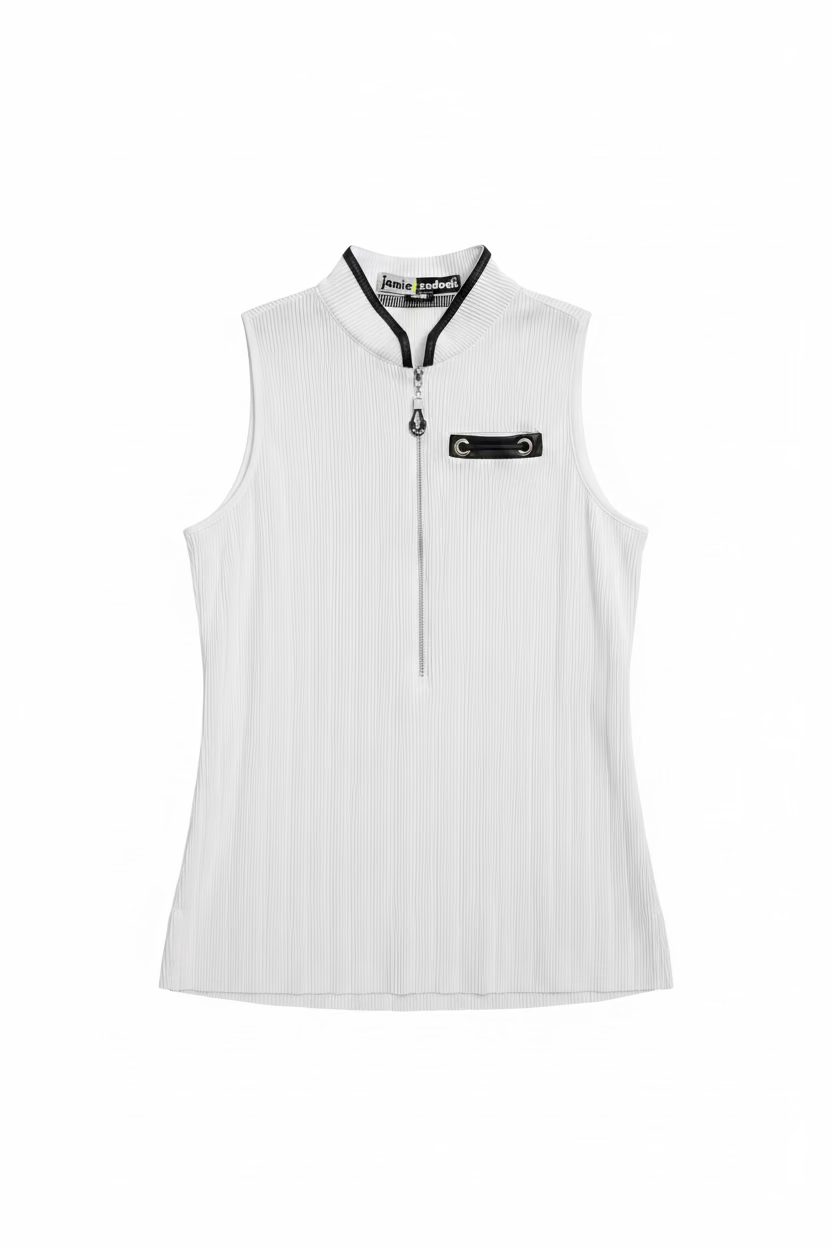 Jamie Sadock Womens Rebecca Sleeveless Zip Mock - Snow/Jet Black