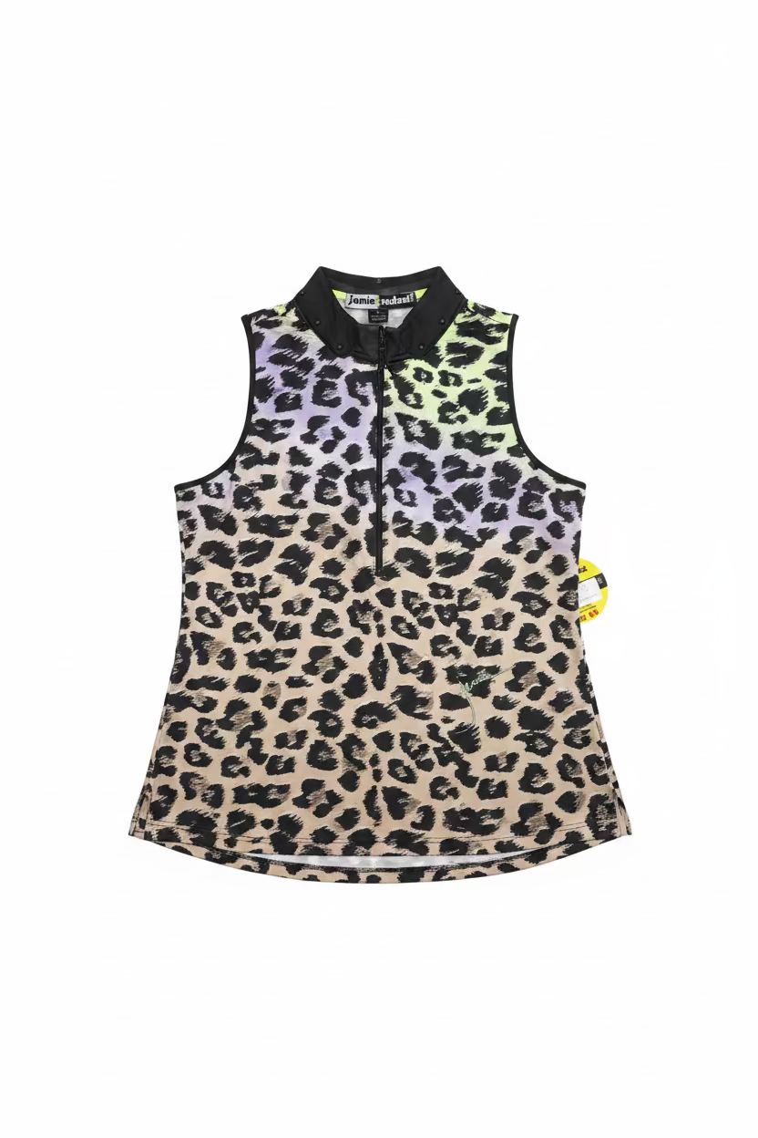 Jamie Sadock Womens Jungle Sunset Sleeveless Zip Mock - Jet Black/Purple Rain