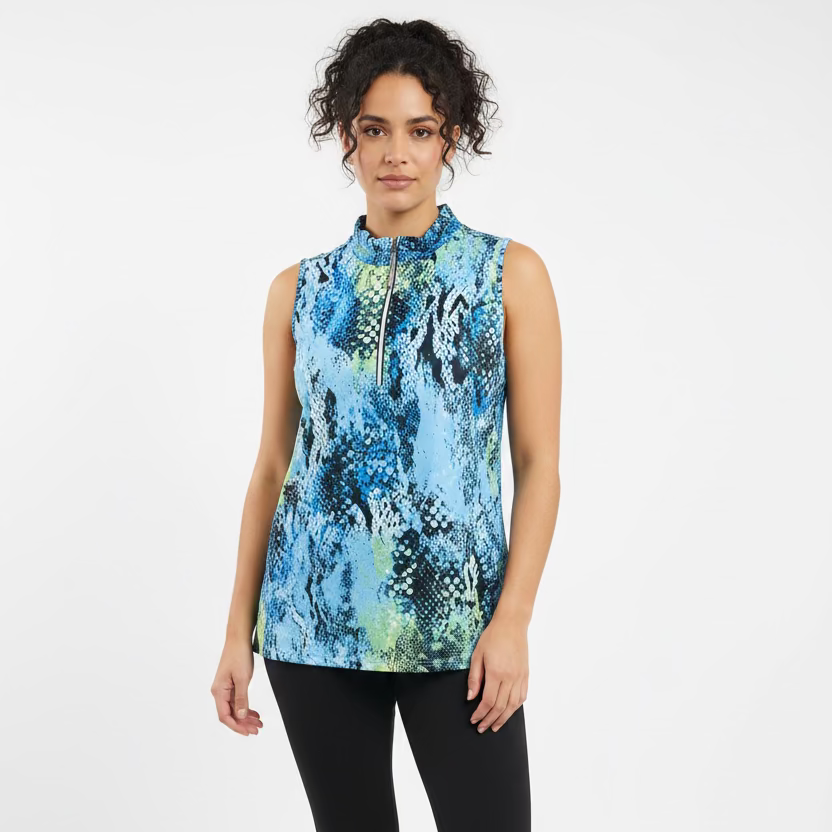 Jamie Sadock Womens Pretty Python Sleeveless Zip Mock - Oasis/Multi