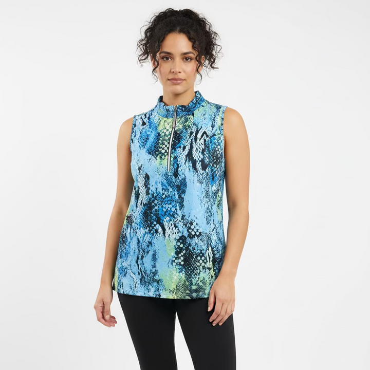 Jamie Sadock Womens Pretty Python Sleeveless Zip Mock - Oasis/Multi