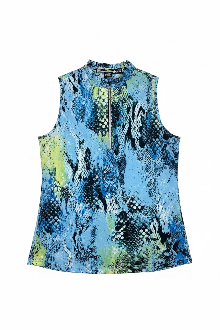 Jamie Sadock Womens Pretty Python Sleeveless Zip Mock - Oasis/Multi