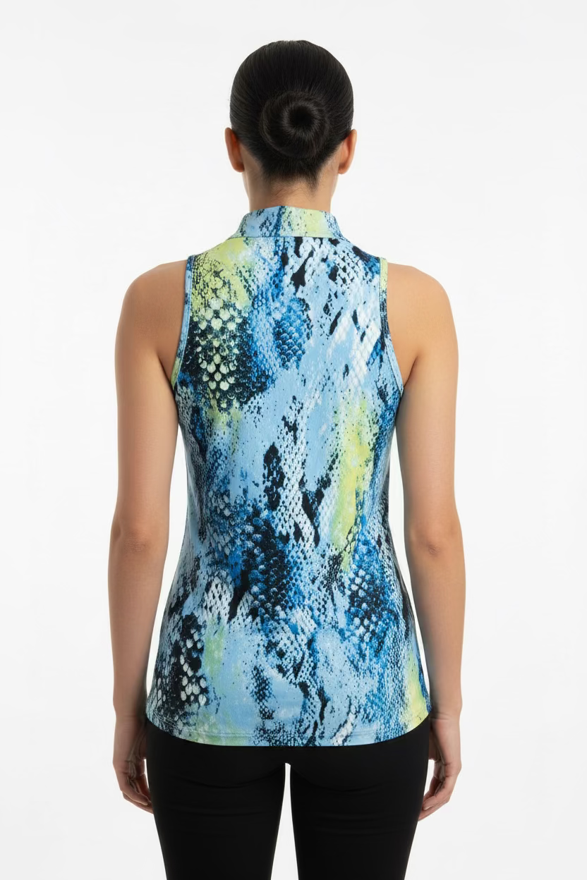 Jamie Sadock Womens Pretty Python Sleeveless Zip Mock - Oasis/Multi