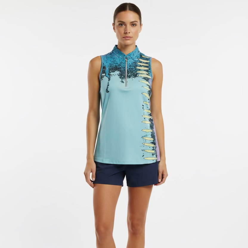 Jamie Sadock Womens Stella Stellar Sleeveless Zip Mock - Oasis/Multi