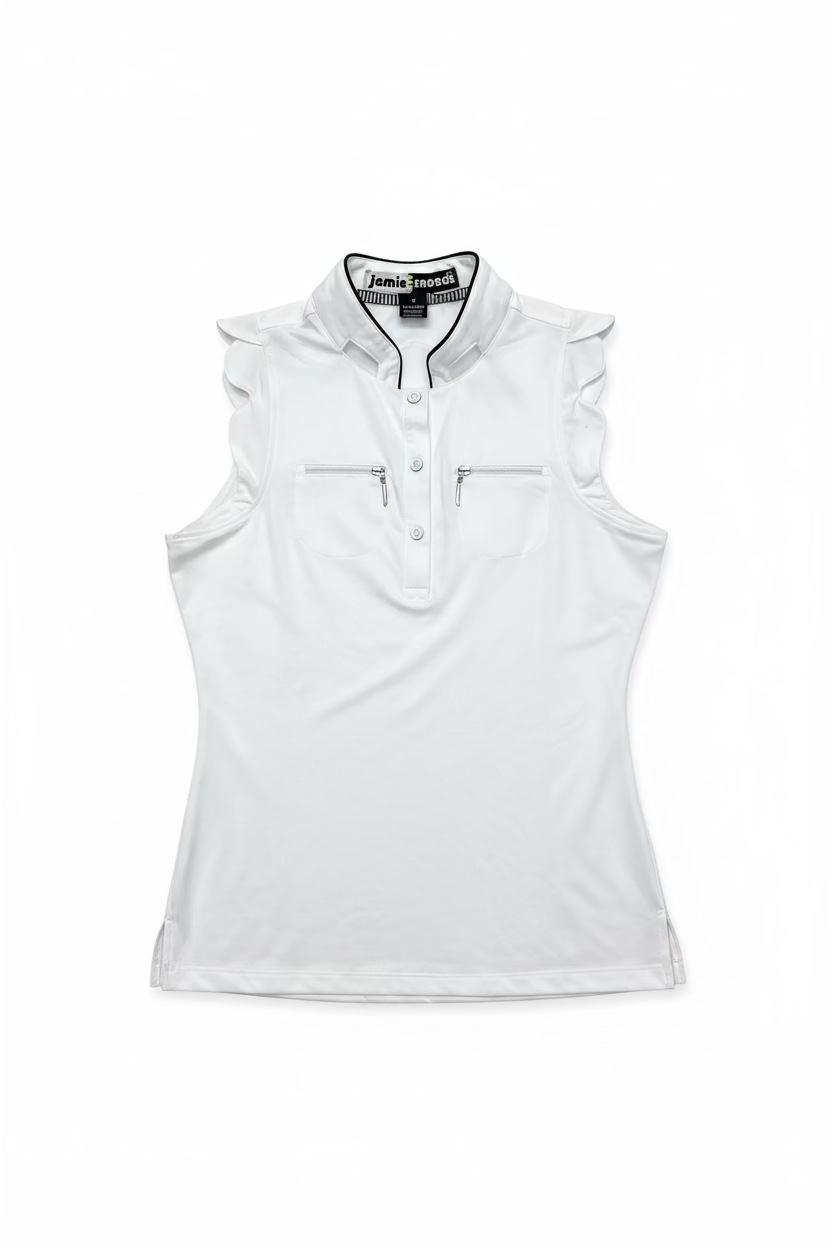 Jamie Sadock Womens Sarh Scalloped Sleeveless Zip Mock - Sugar White