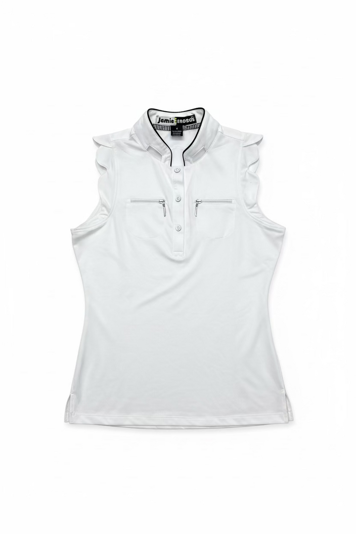 Jamie Sadock Womens Sarh Scalloped Sleeveless Zip Mock - Sugar White