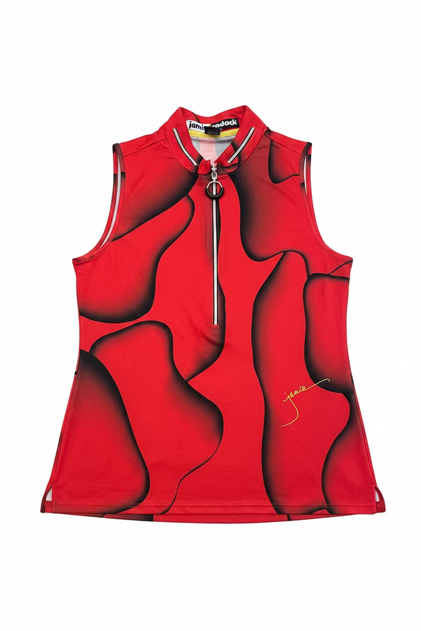 Jamie Sadock Womens Solar Swirl Sleeveless Zip Mock - Candy Apple Red/Jet Black