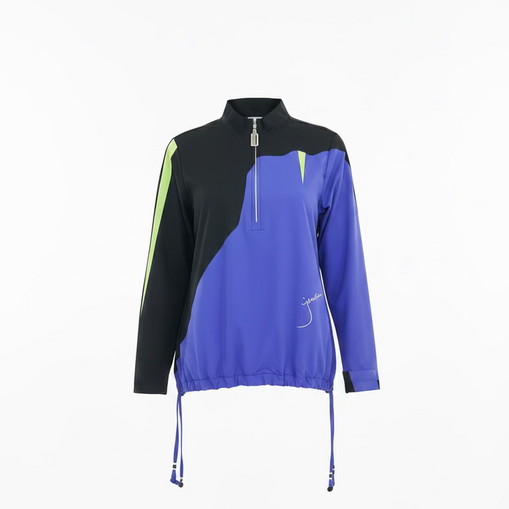 Jamie Sadock Womens Sandy Striking Long Sleeve Zip Drawstring Mock - Jet Black/Multi