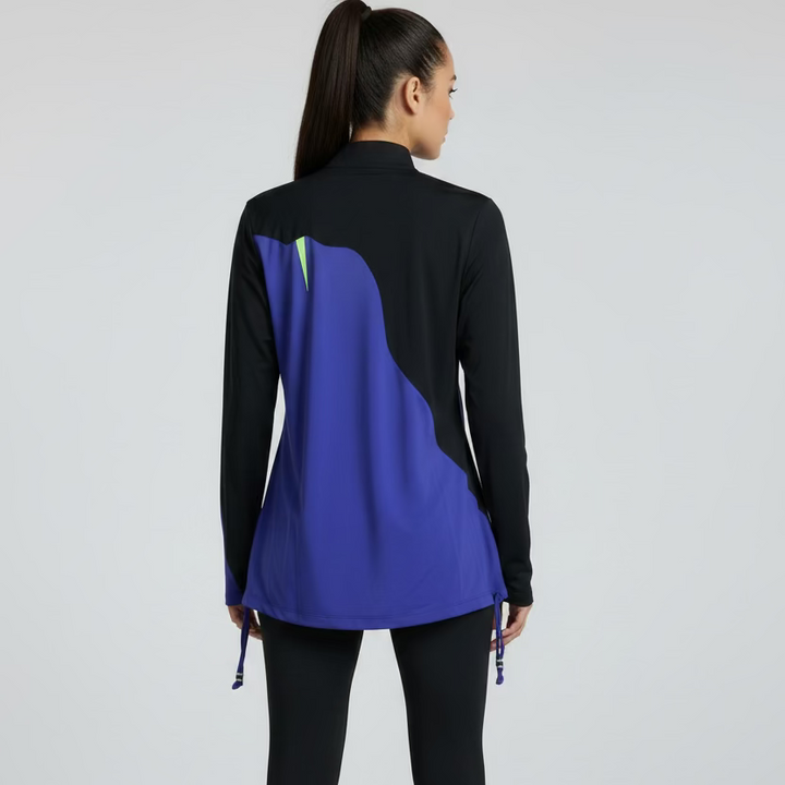 Jamie Sadock Womens Sandy Striking Long Sleeve Zip Drawstring Mock - Jet Black/Multi
