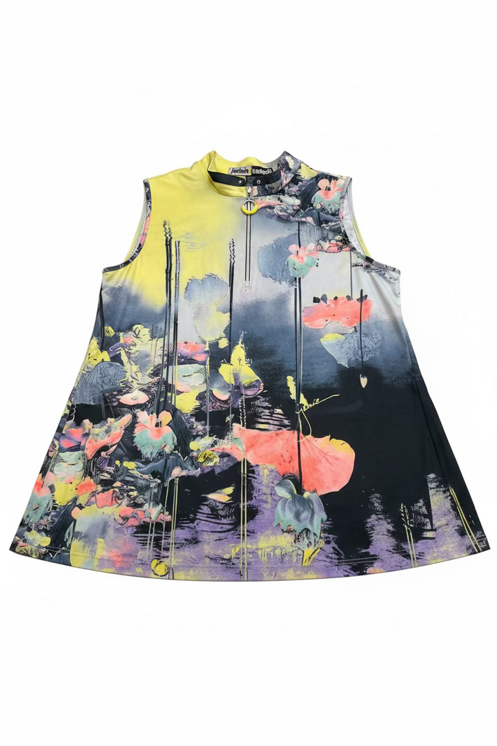 Jamie Sadock Womens Sunshine Blossom Sleeveless Zip Mock - Princess/Multi