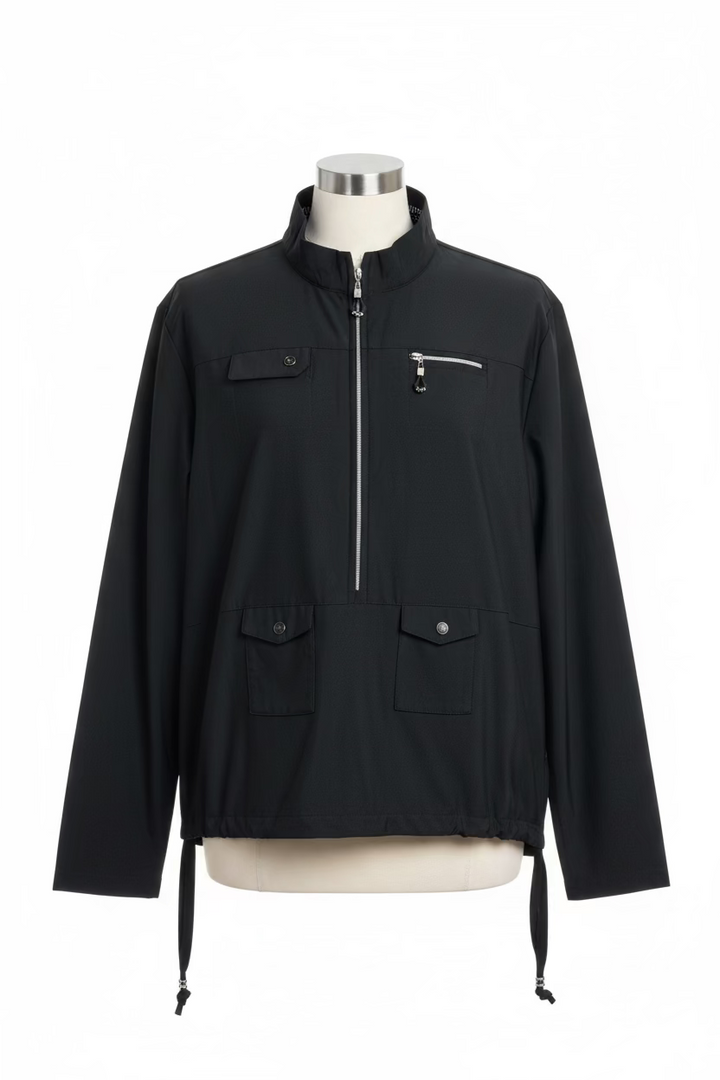 Jamie Sadock Womens Sandy Long Sleeve Zip Drawstring Mock - Jet Black
