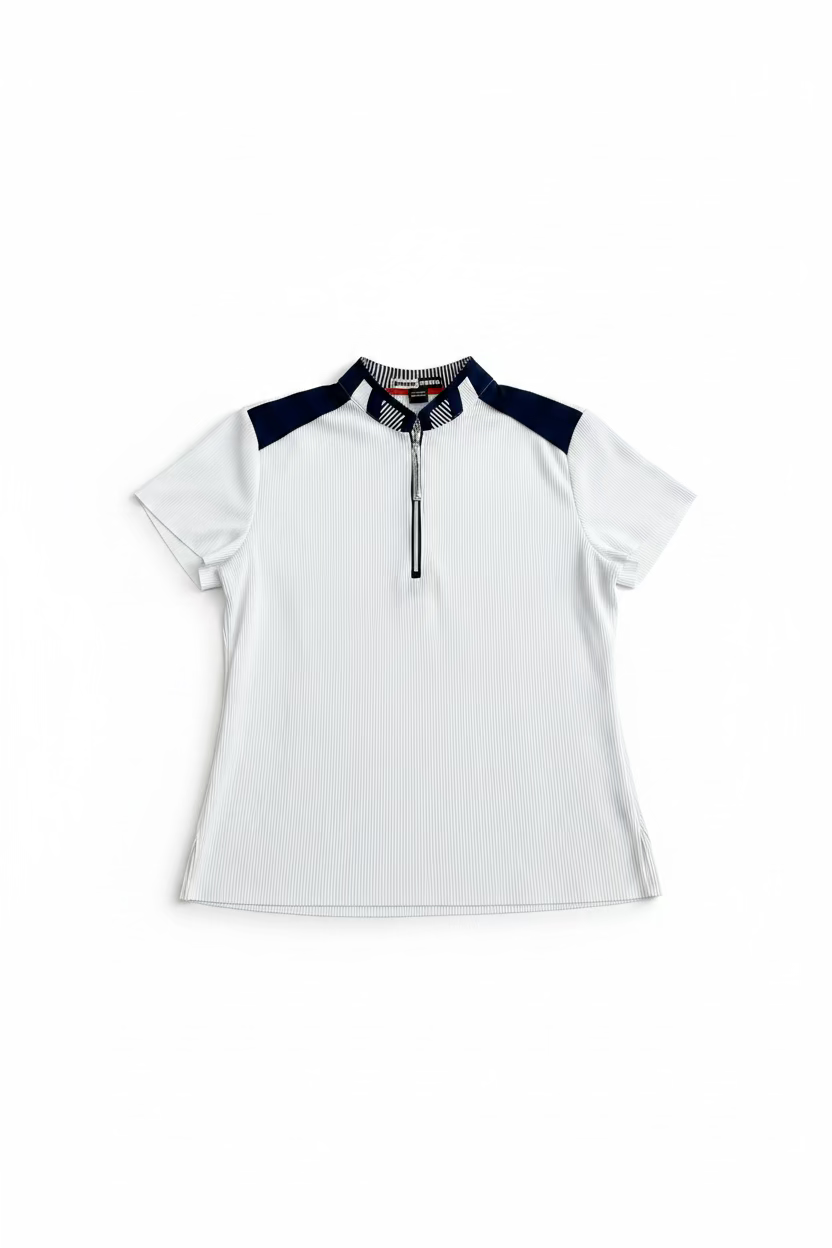 Jamie Sadock Womens Stacy Stripe Short Sleeve Zip Mock - White/Moonlight