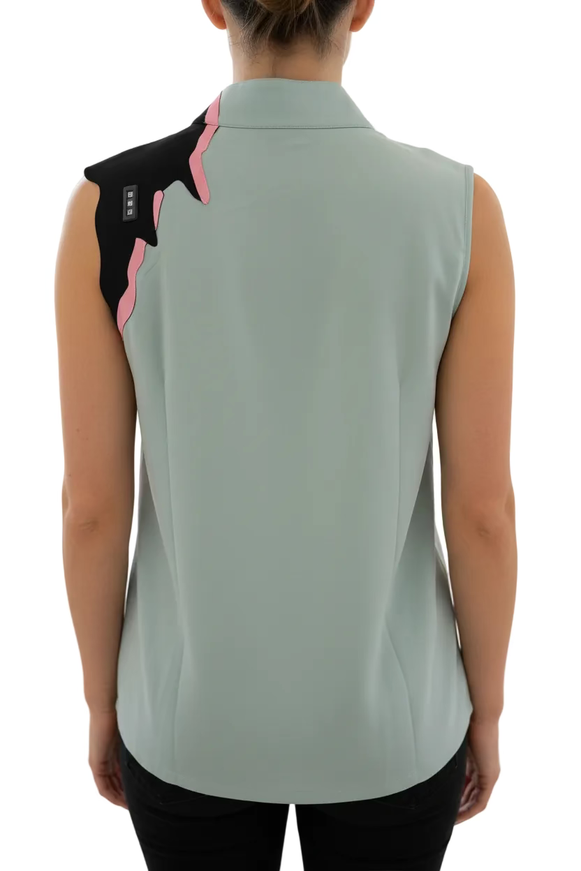 Jamie Sadock Womens Happy Zap Sleeveless Mock - Lagoon/Panther Pink