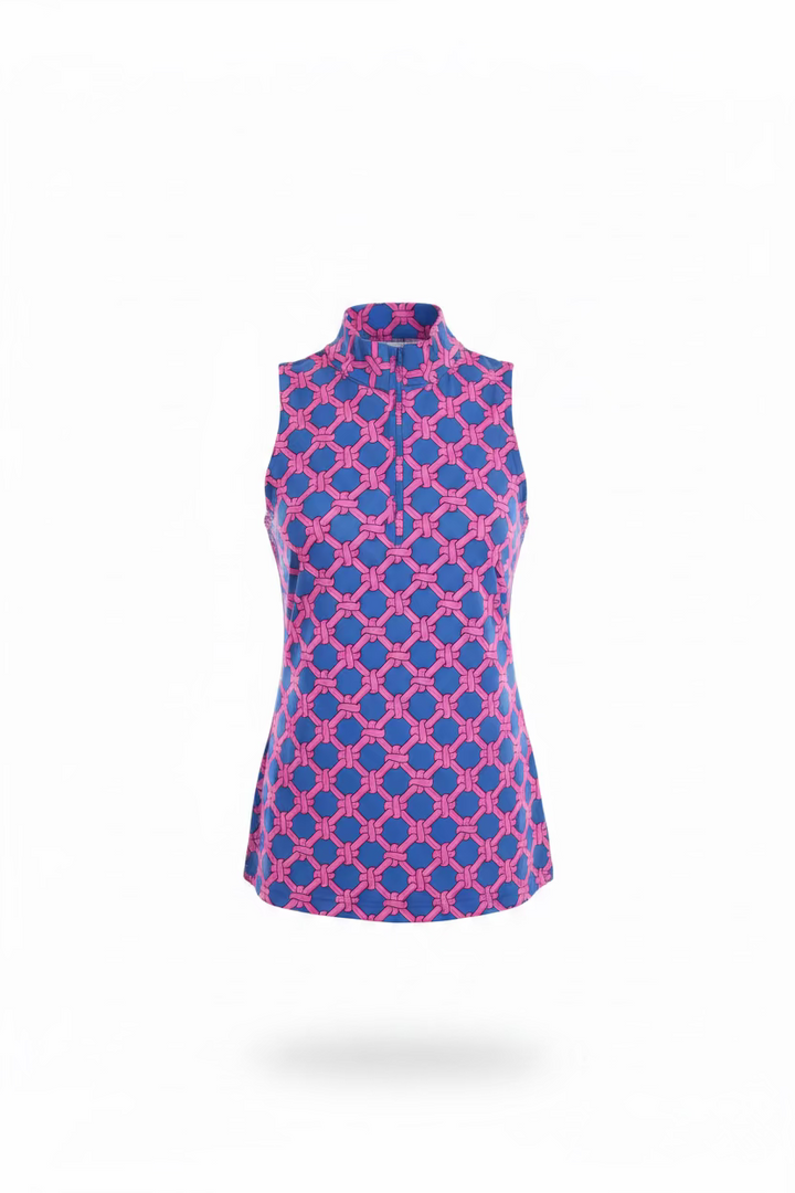Lulu B Womens Sleeveless Rope Zip Mock - Pink/Blue