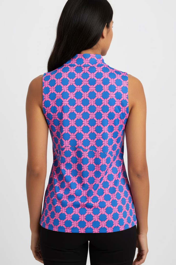 Lulu B Womens Sleeveless Rope Zip Mock - Pink/Blue