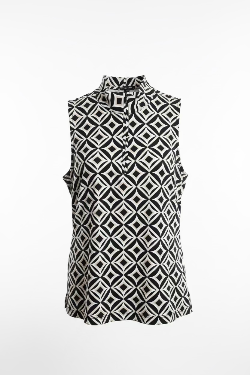 Lulu B Womens Sleeveless Diamond Pattern Zip Mock - Black/Multi