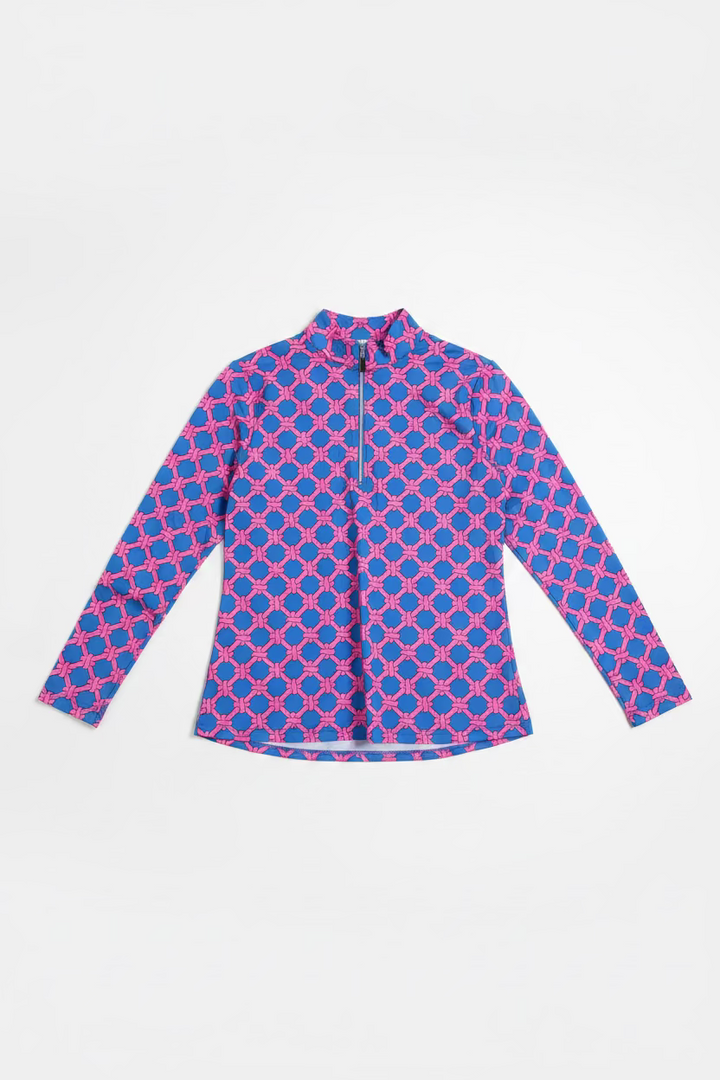Lulu B Womens Rope Long Sleeve Zip Mock - Pink/Blue