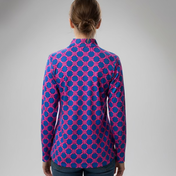 Lulu B Womens Rope Long Sleeve Zip Mock - Pink/Blue