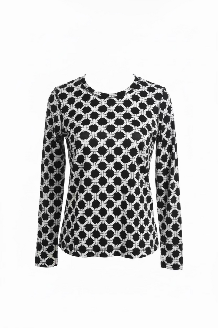 Lulu B Womens Rope Long Sleeve Crewneck Mock - Black/White