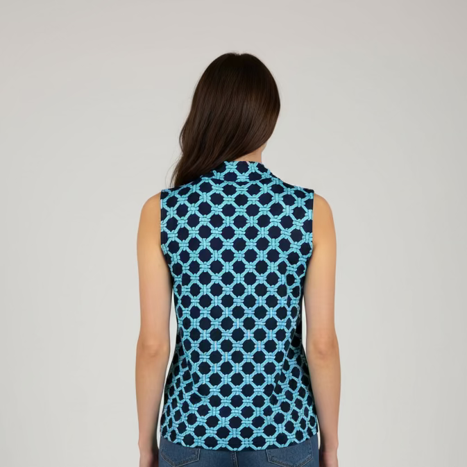 Lulu B Womens Rope Sleeveless Zip Mock - Navy/Blue