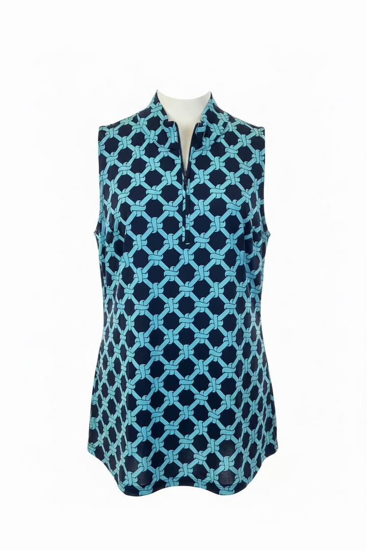 Lulu B Womens Rope Sleeveless Zip Mock - Navy/Blue