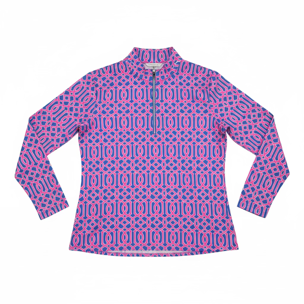 Lulu B Womens Pattern Print Long Sleeve Zip Mock - Pink/Peri