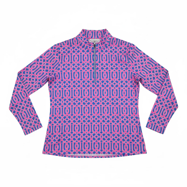 Lulu B Womens Pattern Print Long Sleeve Zip Mock - Pink/Peri