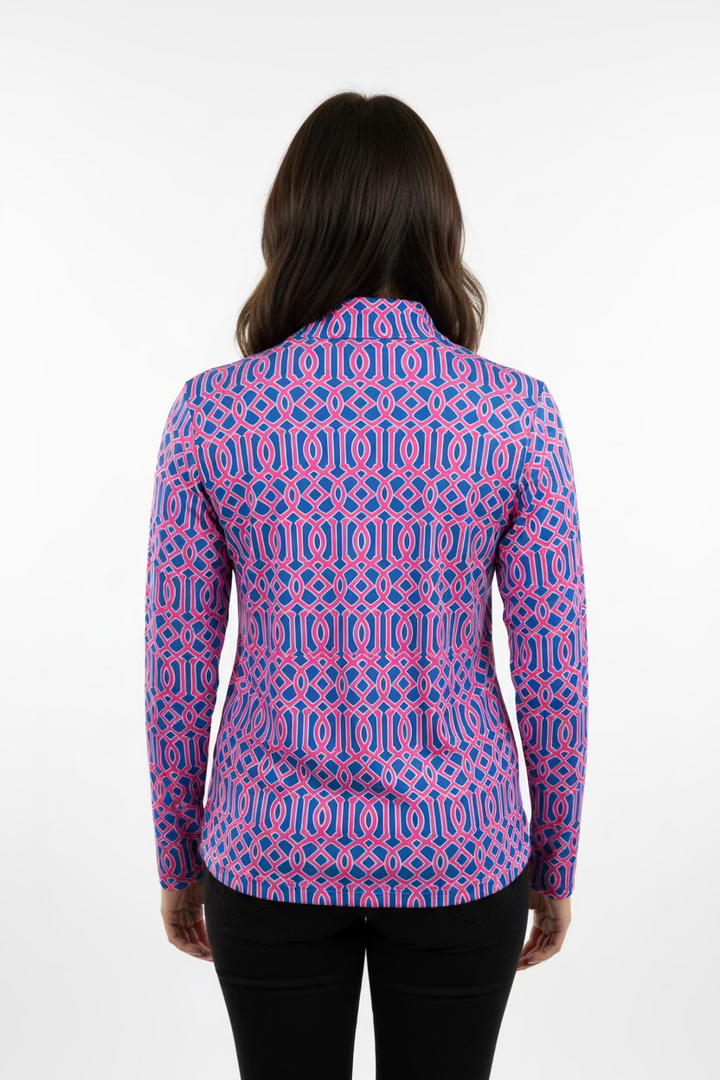 Lulu B Womens Pattern Print Long Sleeve Zip Mock - Pink/Peri