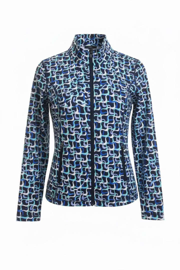 Lulu B Womens Maze Long Sleeve Zip Jacket - Navy/Multi