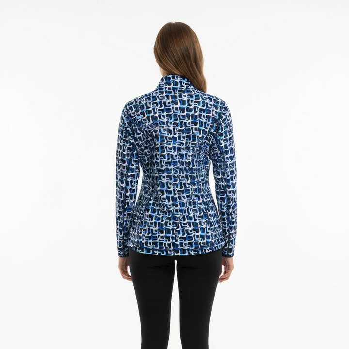 Lulu B Womens Maze Long Sleeve Zip Jacket - Navy/Multi