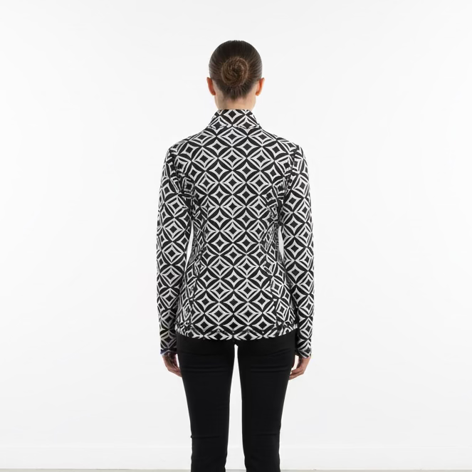 Lulu B Womens Diamond Pattern Long Sleeve Zip Jacket - Black/Multi