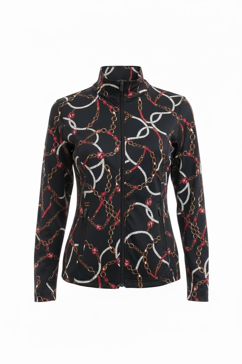 Lulu B Womens Chain Long Sleeve Zip Jacket - Black/Multi