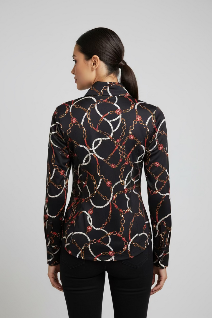 Lulu B Womens Chain Long Sleeve Zip Jacket - Black/Multi