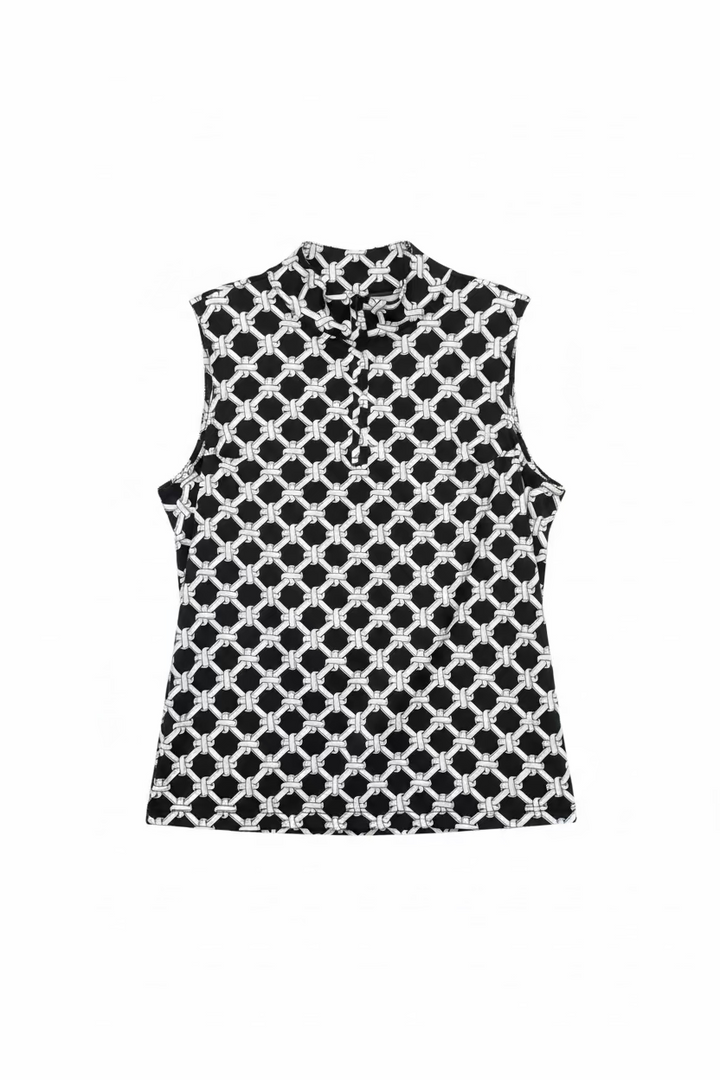 Lulu B Womens Sleeveless Rope Zip Mock - Black/White