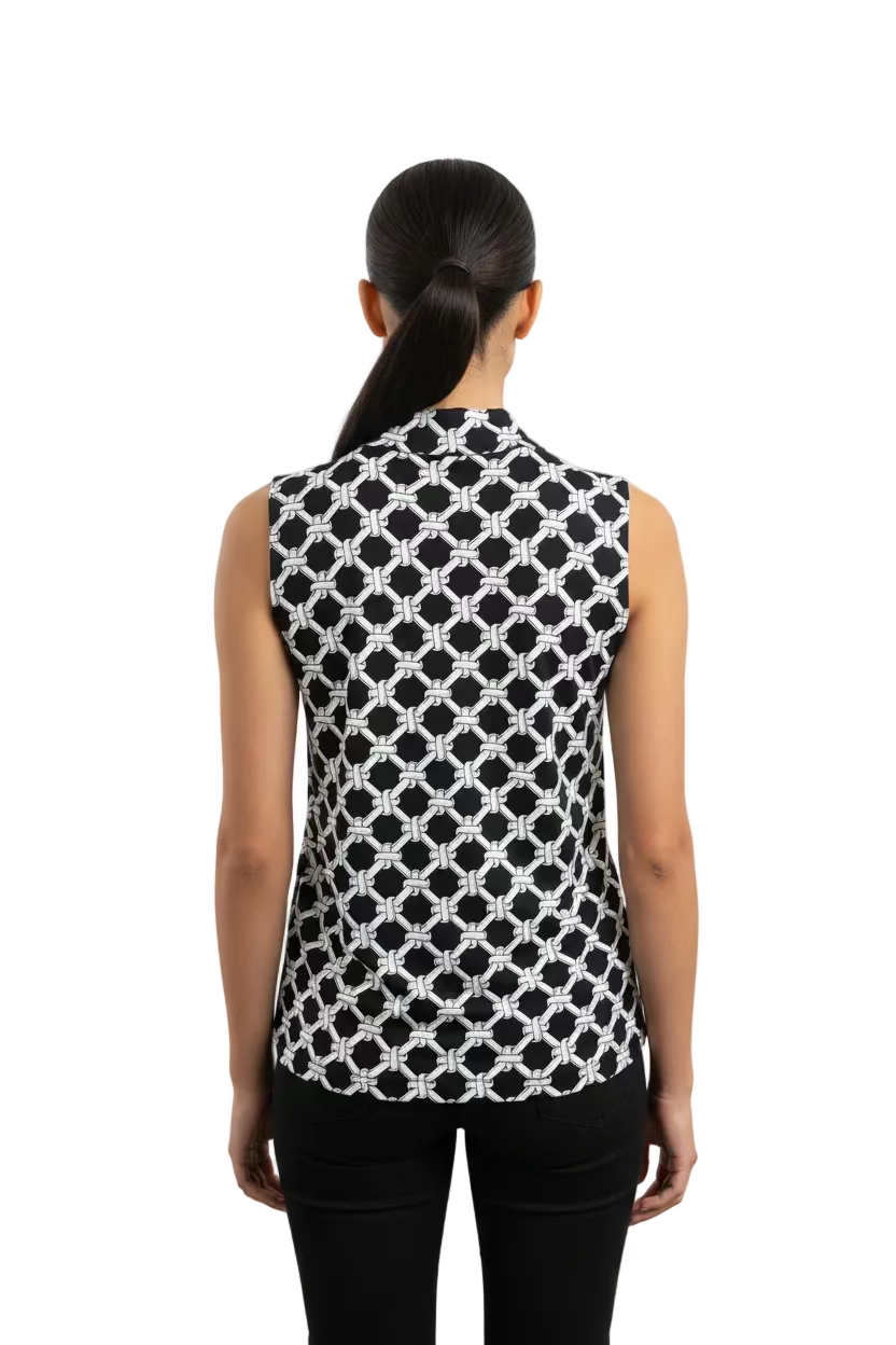 Lulu B Womens Sleeveless Rope Zip Mock - Black/White