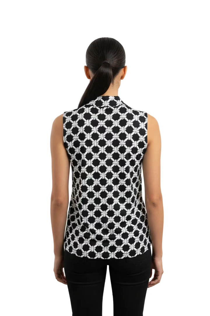 Lulu B Womens Sleeveless Rope Zip Mock - Black/White