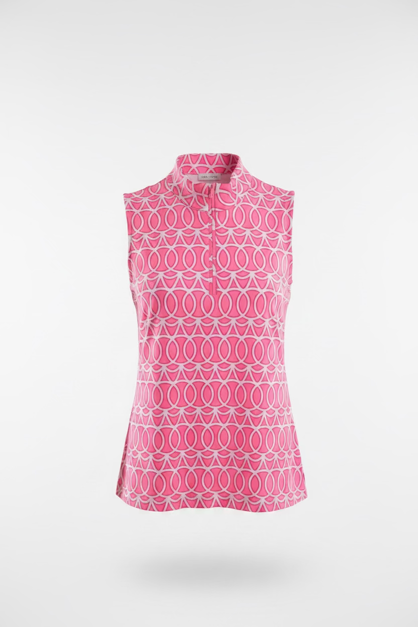 Lulu B Womens Pattern Print Sleeveless Zip Mock - Pink/Multi