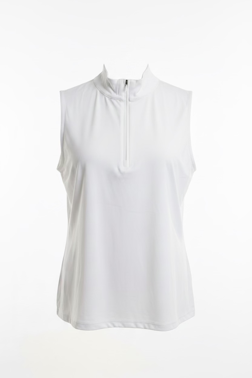 Lulu B Womens Solid Sleeveless Zip Mock - White