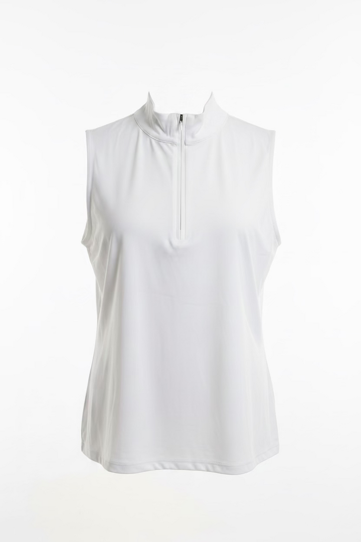Lulu B Womens Solid Sleeveless Zip Mock - White