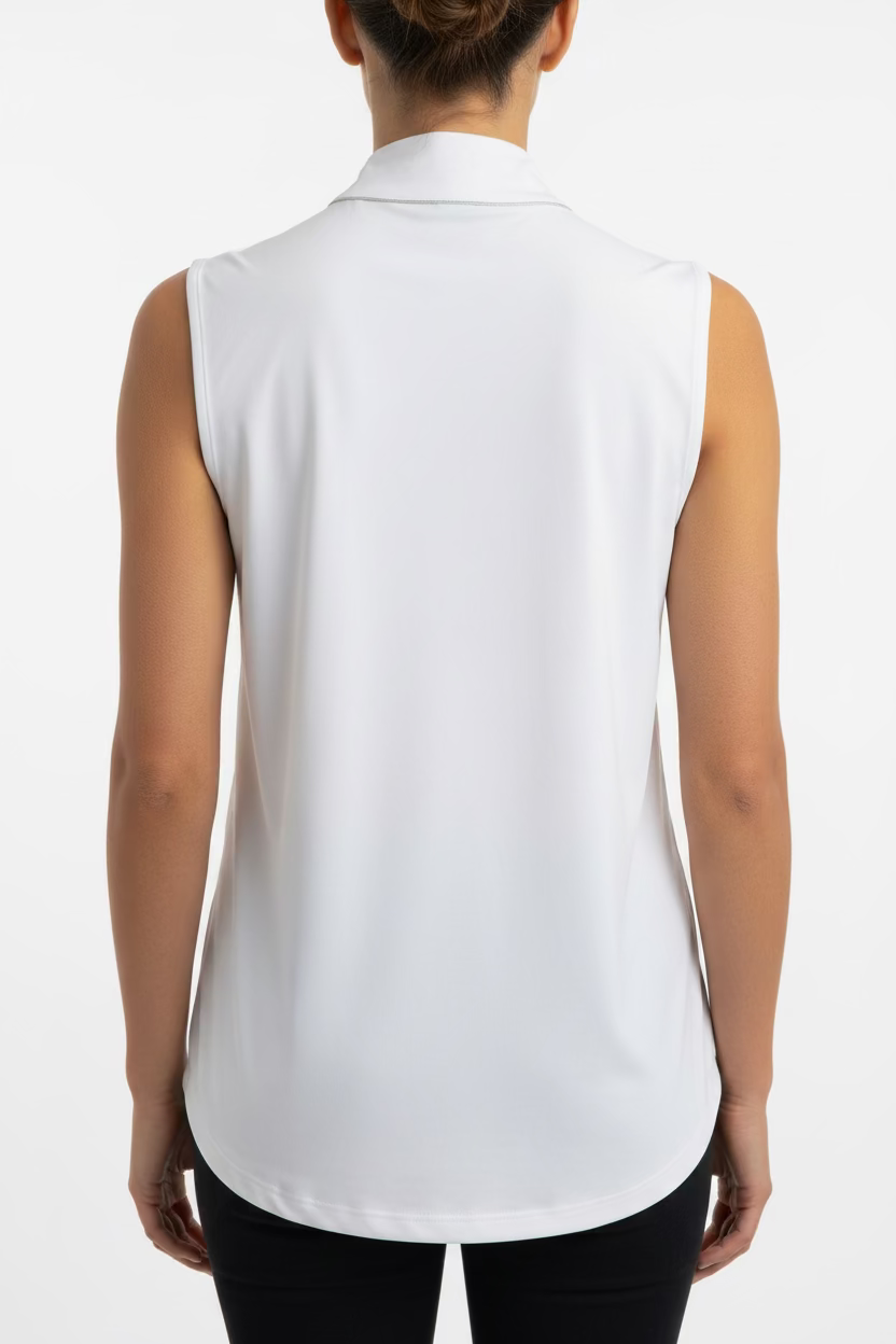 Lulu B Womens Solid Sleeveless Zip Mock - White