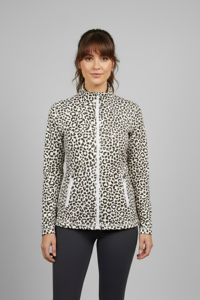 Lulu B Womens Cheetah Long Sleeve Zip Jacket - Multicolored
