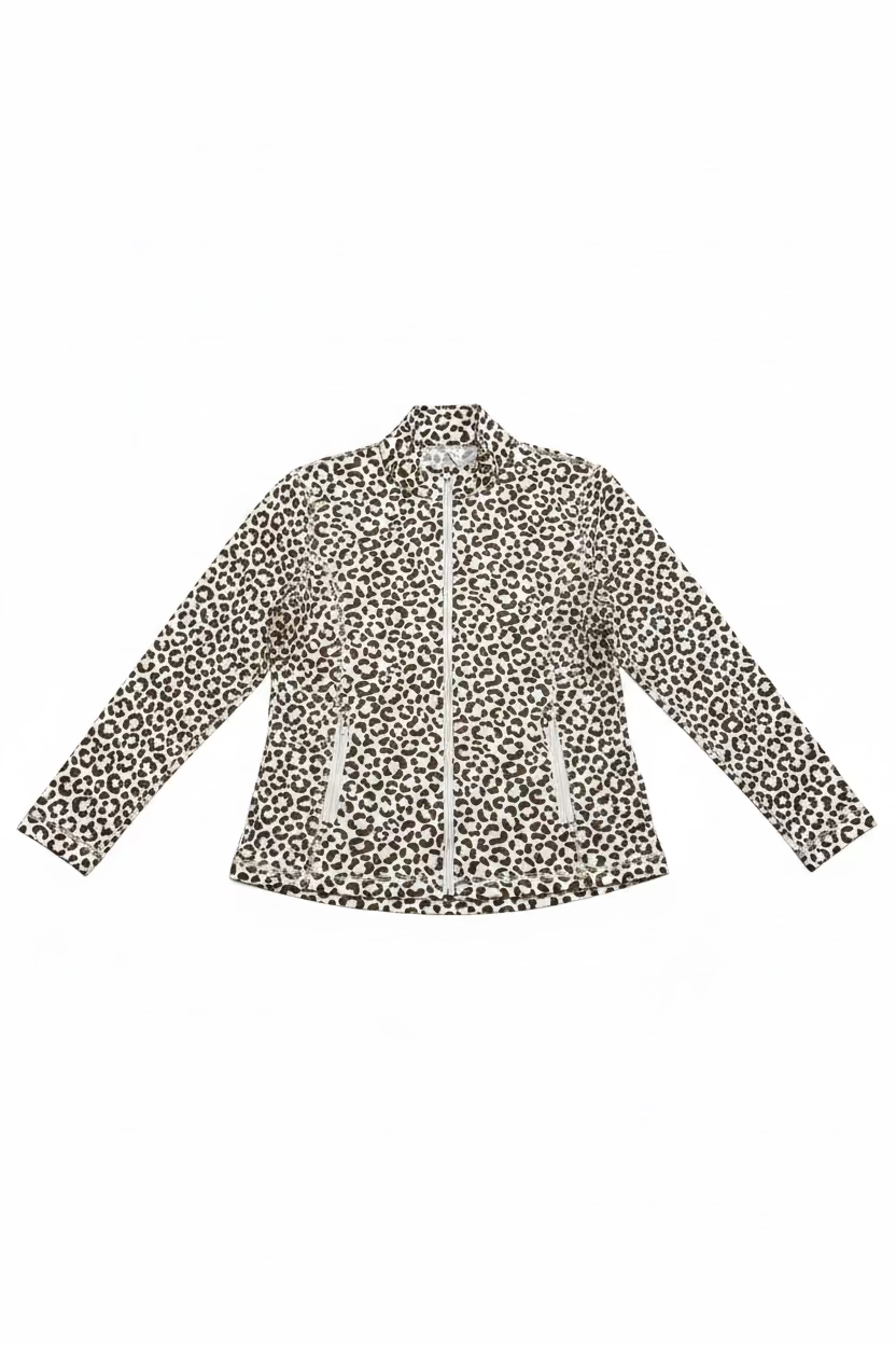 Lulu B Womens Cheetah Long Sleeve Zip Jacket - Multicolored