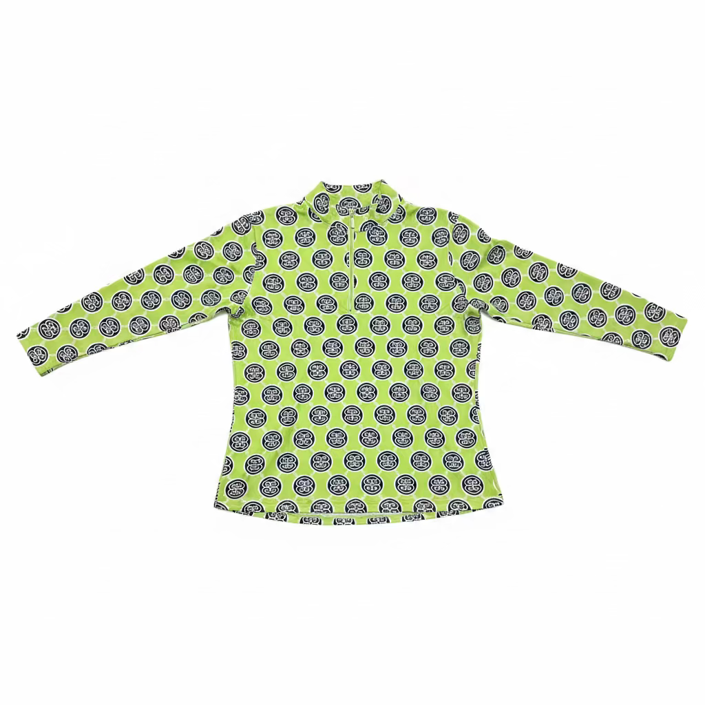 Lulu B Womens Pattern Print Long Sleeve Zip Mock - Lime Green/Multi