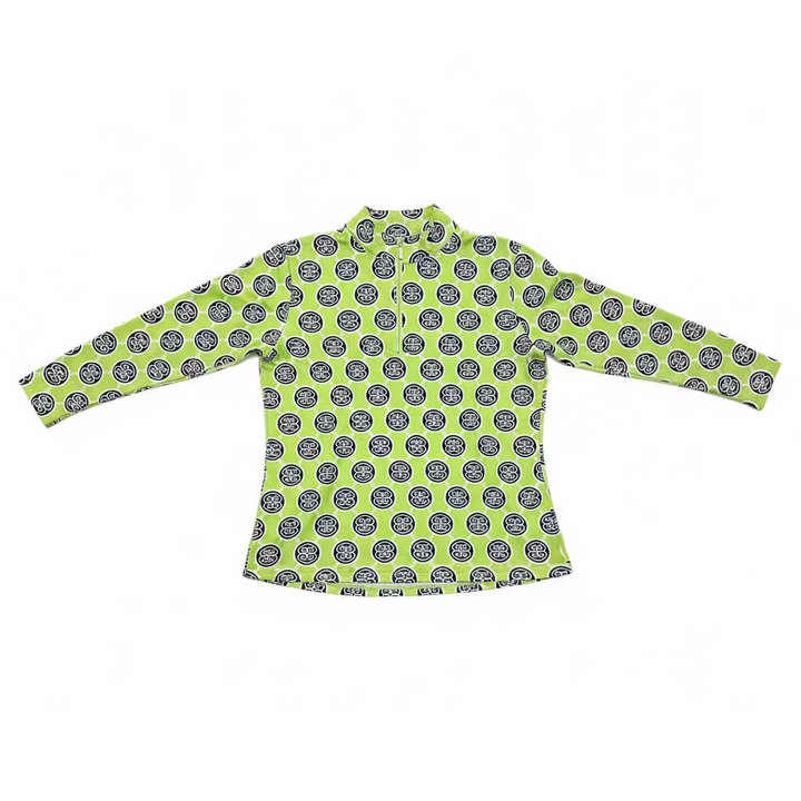 Lulu B Womens Pattern Print Long Sleeve Zip Mock - Lime Green/Multi