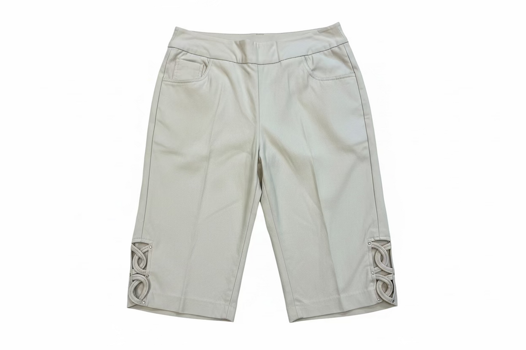 Lulu B Womens Pull On Letter Bermuda With Bling Shorts - Stone