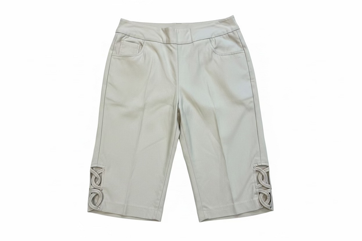 Lulu B Womens Pull On Letter Bermuda With Bling Shorts - Stone