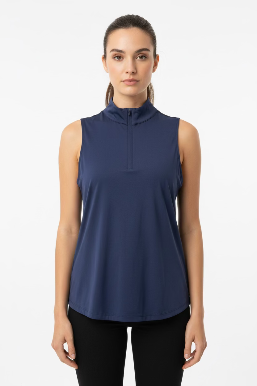 Lulu B Womens Sleeveless Zip Mock - Navy