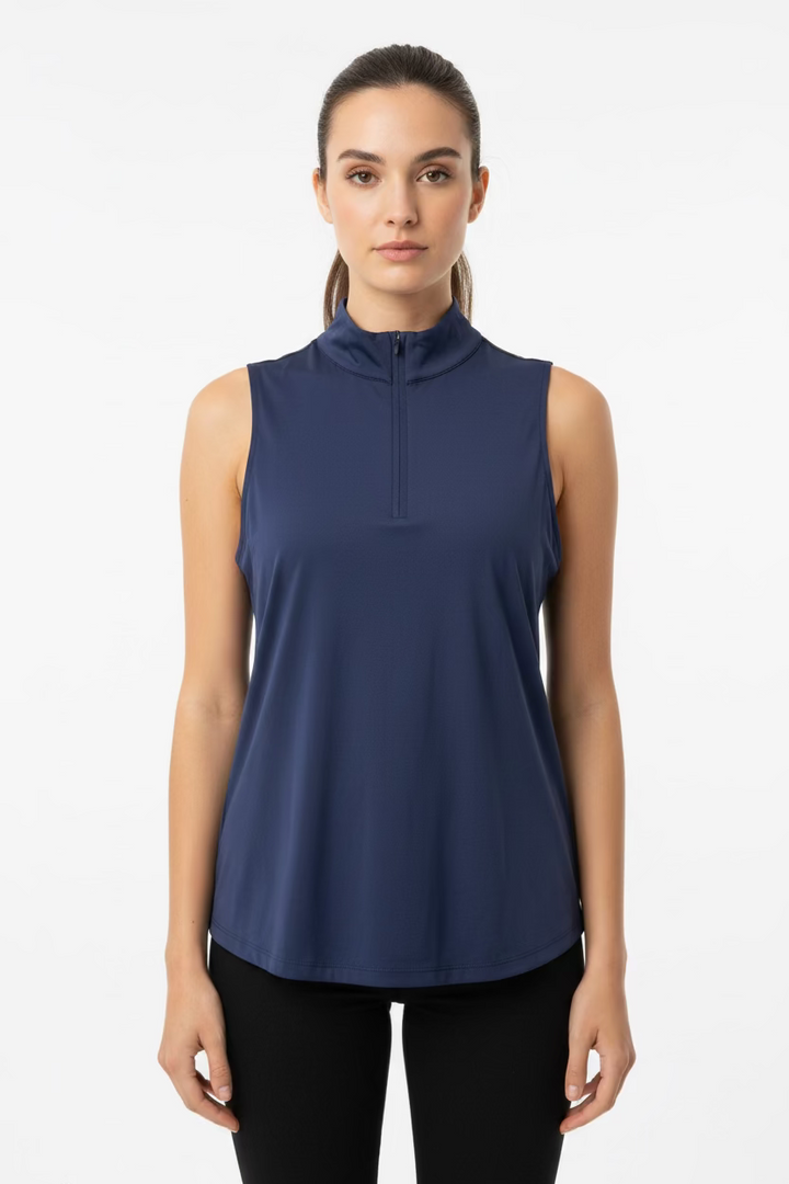 Lulu B Womens Sleeveless Zip Mock - Navy